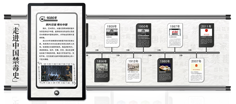 禁毒展厅智慧滑轨屏 走进中国禁毒史 多媒体禁毒设备